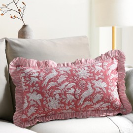 CPC Coral Pink 100% Cotton Block Print Ruffle Sham Cover 12x20 inch, Handmade Boho Floral Pillowcase, Farmhouse Cottagecore Bedding, Soft Decorative Cushion Cover for Bedroom Décor