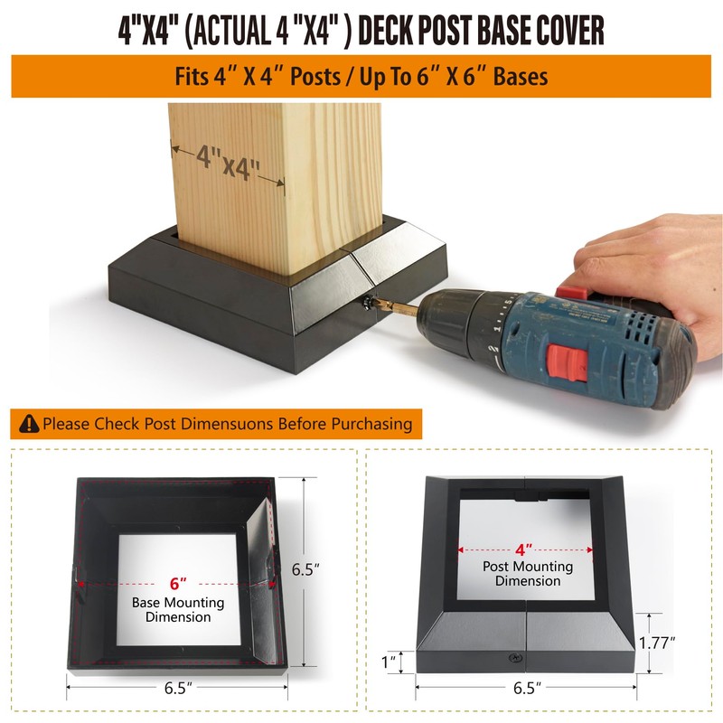 Wocepu 8pcs 4x4 (Actual: 4"x4") Aluminum Deck Post Base Cover,