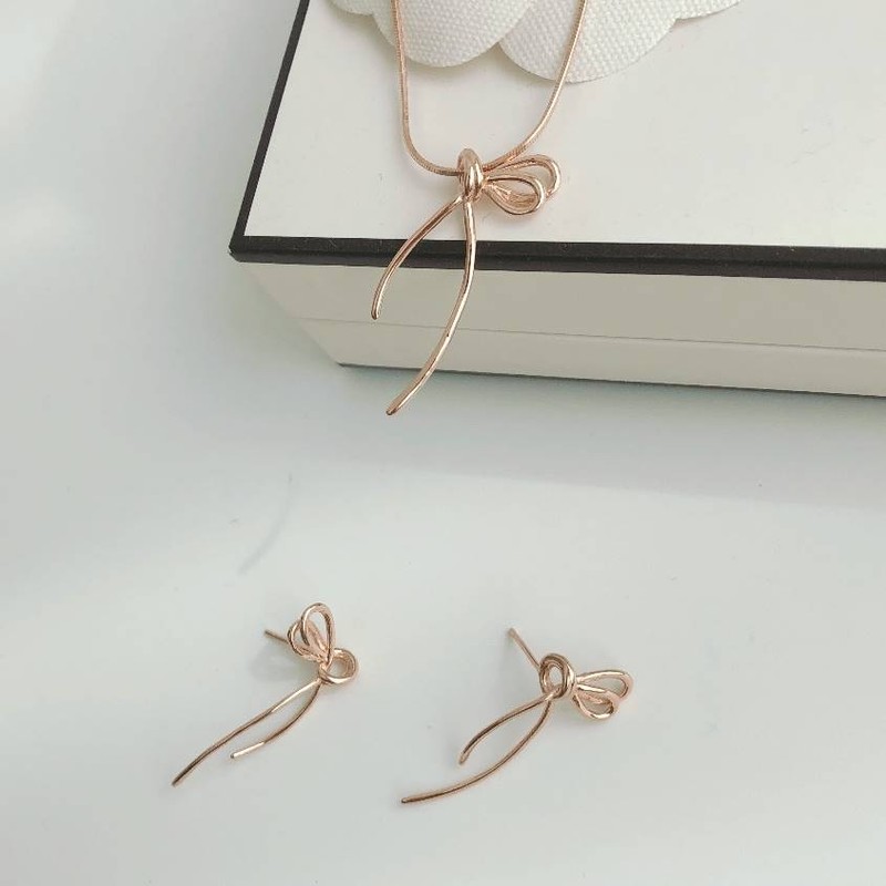 Silver 925 18K knotted ribbon earrings silver pink gold /