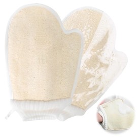 Luffa Schwamm Duschhandschuhe 2 Stück, Duschschwamm Peeling Schwamm Rückenschrubber, Massagehandschuh Natur Luffa Duschschwamm Körperpad