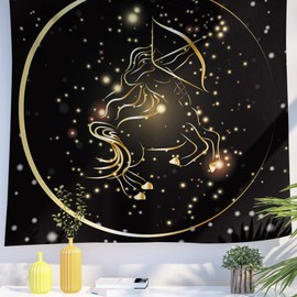 Berkin Arts Decor Tapestry with Gold Constellations Zodiac Signs Symbols Icons Wall Hanging Aesthetic Backdrop Sagittarius Retro Spiritual for Home Bedroom 51.2 x 59.1 Inch