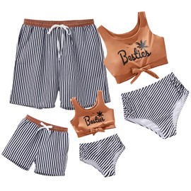 IFFEI Mommy and Me Family Matching Swimsuits Letter Print Lace Up Womens Bathing Suit Two Piece Bikini Sets Men: XL Khaki