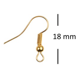 Eco-Fused 18mm Earring Hooks - 200 pcs - Coil and Ball Style Nickel-Free Ear Wires - Gold - Hypo-Allergenic Plated Steel - Great for Jewelry Making, DIY Earrings