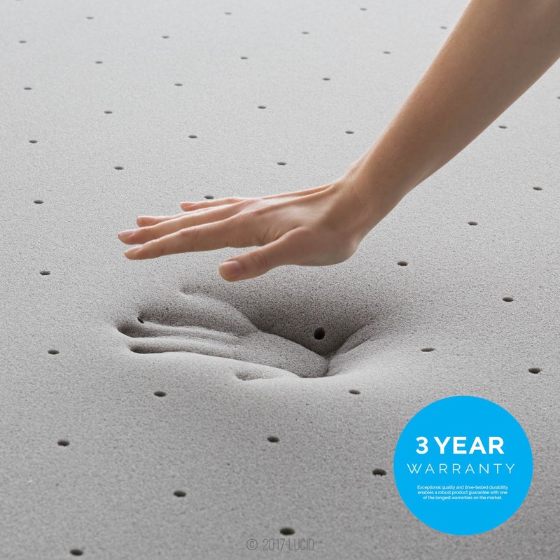 Lucid 3 Inch Ventilated Bamboo Charcoal Memory Foam Mattress Topper,