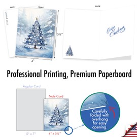 The Best Card Company 20 Assorted Christmas Notecards Bulk Box Set 4 x 5.12 Inch with Envelopes (10 Designs, 2 Each) Holiday In Blue AM10781XSG-B2x10