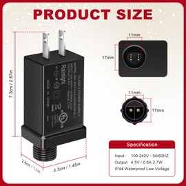 4.5V 0.6A Class 2 Power Supply, US Plug Low Voltage Transformer with 1.2 Meters Extension Cable for 2.7W Christmas Light, String Light, Inflatable Decorations