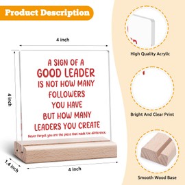 Thank You Gifts for Leader Boss Mentor Supervisor Clear Desk Decorative Sign Leadership Gifts Retirement Leaving Coworker Farewell Promotion Office Desk Sign Acrylic Plaque With Wooden Stand
