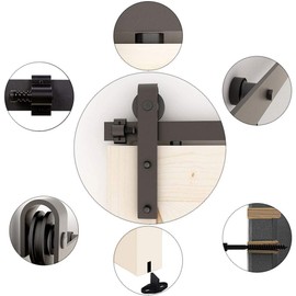 TSMST 20FT Sliding Barn Door Hardware Kit, Heavy Duty Sturdy Barn Door Track Fit Double Wood Door, Slide Smoothly and Quietly, Large Size for Farm Barn Door - Easy to Install - Black J Shape