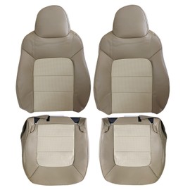 Sekeseauto Driver and Passenger Bottom and Top Lean Back Replacement Perforated Leather Seat Covers Tan Compatible with Ford Expedition 2003 2004 2005 2006