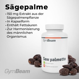 GymBeam GymBeam S?gepalme (Kapseln) - 150 mg pflanzliches S?gepalmenextrakt pro Tagesdosis, vegane Kapseln fr den m?nnlichen K?rper, enth?lt Fetts?uren, Flavonoide, Stearins?ure und Palmitins?ure, 90 caps