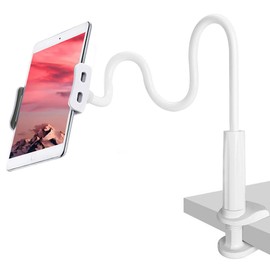 CLM-Tech Gooseneck Holder for 4-11 Inch Tablet PCs and Smartphones, Flexible Adjustable Arm for Bed Frame, Desk and More, 78 cm Long, White