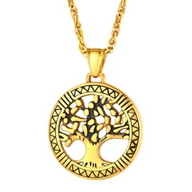 FOCALOOK Women's Necklace Stainless Steel Tree of Life Pendant with 55 cm Rolo Chain Yggdrasil World Tree for Women Girls with Gift Box, Stainless Steel