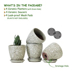 Bestseler 4 Inch Mini Plant Pots, Ceramic Succulent Planter with Drainage Hole and Saucers for Indoor Plants, Small Garden Pots for Succulent, Herb and Flower, Set of 4