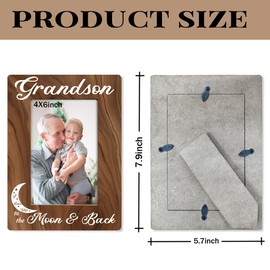 Grandson Gift from Grandparents, I Love You to the Moon & Back Photo Frame, Holds 4 x 6 Inch Photo, Farmhouse Wooden Picture Frame Gifts, Grandson Birthday Gift Idea, Christmas Gifts for Grandkids A1