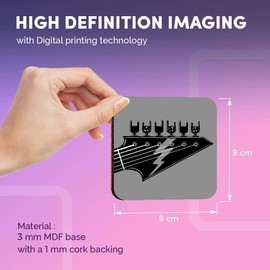 Destination Vinyl ltd Great Coasters (Set of 4) Square - BW - Rock Band Electric Guitar Music Drink Glossy Coasters/Tabletop Protection for Any Table Type #35640