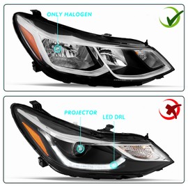 TUSDAR Headlight Assembly For 2016 2017 2018 2019 Chevy Cruze Halogen Model Headlight Headlamp Replacement Right Passenger Side