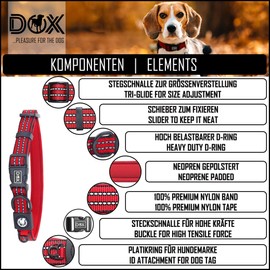 DDOXX Reflective Nylon Dog Collar - Sturdy and Adjustable Puppy Collar for All Sizes - S (Black with Neoprene)