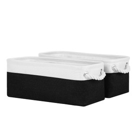 DULLEMELO Toilet Paper Storage Basket, Toilet Paper Basket for Back of Toilet, Bathroom Storage Basket for Cosmetics Towels Toilet Paper, Toilet Tank Basket with Rope Handles for Toilet(White&Black)