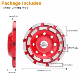 NSIoutlet 5" Diamond Grinding CUP Wheel Disc Grinder Concrete 24 Segment 7/8" 25/30 Grit