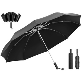 NSFX-YS-Black0913 Folding Umbrella, Reverse Folding Umbrella, One Touch, Automatic Open/Close, Men's, Large, 10 Ribs, Strong Wind Resistant Design, Men's Parasol, UV Protection, Rain or Shine, Rain