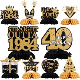 Pack of 10 Decorative 40th Birthday Man, Table Decoration 40th Birthday Women, Honeycomb Centrepiece, 40th Birthday Decoration, 40th Birthday Men Decoration for 40th Birthday Men Women Party