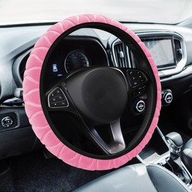 Lecctso Lecctso Fuzzy Steering Wheel Cover, Universal 15'' Steering Wheel Protector, Anti-Slip Car Wheel Covers with Soft Plush for Women Men, Car Interior Accessories for Most Models