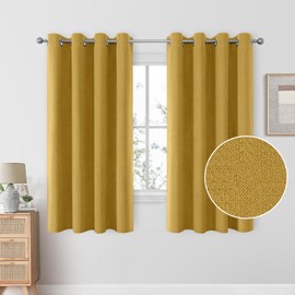 HOMEIDEAS 100% Mustard Yellow Linen Blackout Curtains for Bedroom, Curtains 63 Inch Length 2 Panels for Living Room Faux Linen Full Black Out Grommet Window Curtains/Drapes, W52 x L63