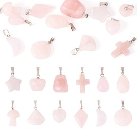 FASHEWELRY 12 Pcs Natural Rose Quartz Charms Healing Crystal Stone Pendants Bulk Assorted Pink Start Heart Cross Drop Charms Gemstone Charms for Bracelet Necklace Earring Jewelry Making