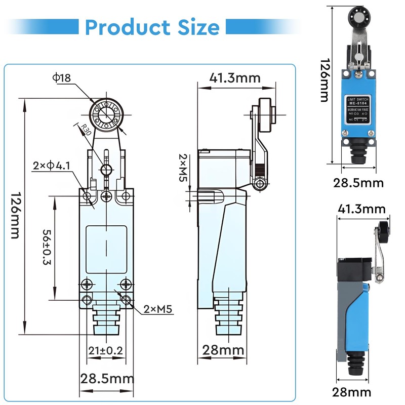 SWAWIS 4 pieces ME-8104 Momentary Limit Switch, Adjustable Roller Lever
