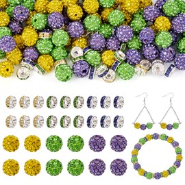 Bestewelry 90Pcs 10mm Rhinestone Beads 30Pcs 8mm Rhinestone Spacers Purple Green Sparkle Crystal Glass Disco Ball Beads for DIY Crafts Bracelet Necklace Earrings Keychain Jewelry Making