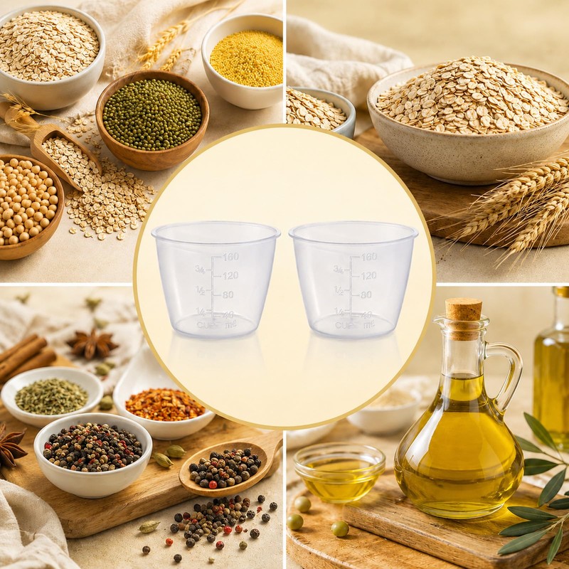 2pcs Plastic Rice Measuring Cup, 160 ml Transparent Clear Measuring