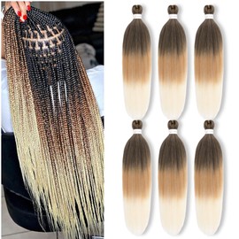Pre Stretched Braiding Hair 24 Inch Ombre Braiding Hair 6 Packs Hot Water Setting Professional Yaki Synthetic Hair For Twist Braids（24Inch,T1B/27/613#)