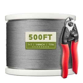 KALLSDY 500FT 1/8" T316 Stainless Steel Cable, Wire Rope Aircraft Cable for Deck Cable Railing Kit and DIY Balustrades, 7 x 7 Strands Construction, Comes with a Cutter