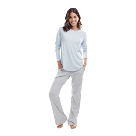 jijamas Incredibly Soft Pima Cotton Women's Pajamas Set - The Weekender in Grey & Light Blue M