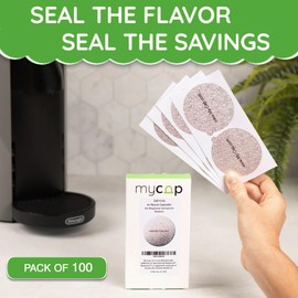 My-Cap Foil Seals for Nespresso Vertuo Pods - Reusable Aluminum Lids to Extend Life of Nespresso VertuoLine Capsules (Pack of 100)