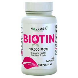 HALLUSA NATURAL HallBiotin - Dietary Supplement Biotin 10.000 mcg 60 Capsules - Support Hair, Skin & Nails - Healthcare Beauty - Hallusa Natural vitamins women - Color: 1 Bottle