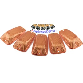 ERPART 1988-2002 AMBER Cab Roof COVERS Markers Lenses + 5 SUPER BRIGHT AMBER LED Lights Five Piece pc Kit Set CRL 264159AM Compatible with Chevy GMC 2500 3500 4500 5500 6500 7000 Kodiak Topkick 88-02