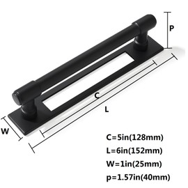 khtumeware 5 Pack 5 inch (128 mm) Center to Center Black Cabinet Pull Backplate with Base Plate Zinc Matte Black Kitchen Cabinet Handles Drawer Pulls Cabinet Hardware