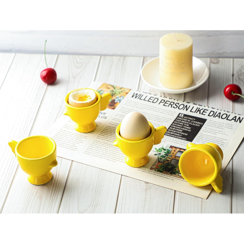 Egg Cup Set of 4,Ceramic Cute Chick Egg Cups, Funny