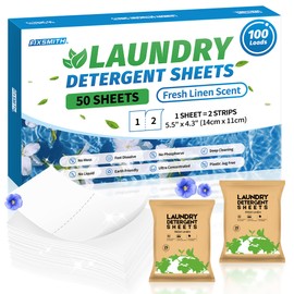 FIXSMITH Laundry Detergent Sheets - 100 Loads (50 Sheets) Fresh Linen Scent - Hypoallergenic, Laundry Detergent Strips Ultra-Concentrated Travel Detergent Sheets.Plastic-Free,Liquidless.
