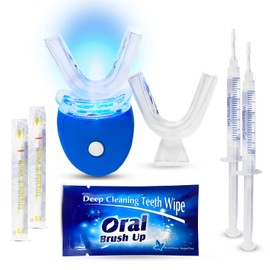 MagicBrite Complete Teeth Whitening Kit at Home Whitener - LED Light, 35% Carbamide Peroxide, 2 Mouth Trays, (3) 3ml Gel Syringes, Painless Effective
