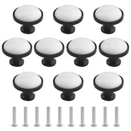 WMYCONGCONG 10 Pcs Black Kitchen Cabinet Knob Round Knobs 1.3"/33mm Dresser Cupboard Drawer Knobs Black White Ceramic Drawer Pulls Knobs Wardrobe Door Pull Handle for Home Office