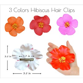 3pcs Hawaiian Flower Hair Clips Hibiscus Hair Clip Plumeria Flower for Women Girls 3.5 Inch Artificial Tropical Flower Clips for Vacation Beach Party (Style2)