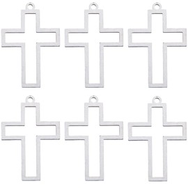 SUNNYCLUE 1 Box 10Pcs Hollow Cross Charm Stainless Steel Cross Charms Bulk Metal Silver Small Easter Crucifix Dangle Charms for Jewellery Making Charms Pendants Earrings Necklace DIY Crafts Supplies