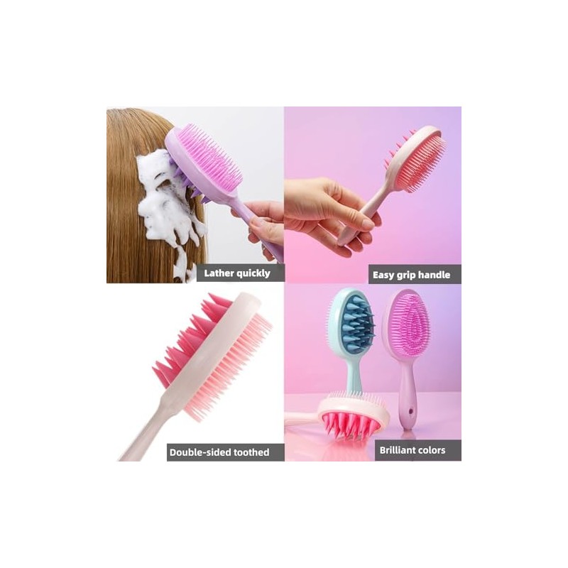 Cepillo de Silicona de Doble Cara para Cabello Húmedo Y