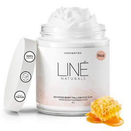 Liné Naturals Whipped Beef Tallow for Skin - 100% Pure, Grass Fed Tallow Moisturizer for Face and Body - Organic Honey Beef Balm for Sensitive Skin - Quick Absorbing Hydration (Unscented)