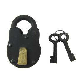 Treasure Gurus Antique Style Rustic Cast Iron and Brass Padlock Heavy Duty Skeleton Key Lock Set with 2 Keys