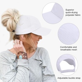 HADM Women Ponytail Backless Cap Mesh Curly Hair Baseball Cap Adjustable Running Hats Trucker Hat Quick Drying Hat White