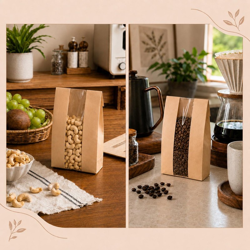 WNSIRVY 50 Pack Cookie Bags with Window, 3.5"x 2.3"x7.5" Kraft