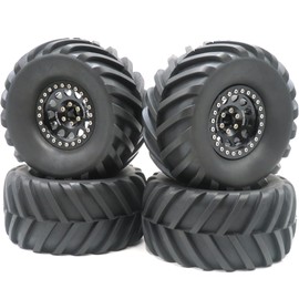 4pcs RC 2.2 Mud Terrain Truck Tire Soft Tyre Height 130mm/5.12inch & Aluminium Alloy 2.2 Beadlock Wheels Rim Hex 12mm Black